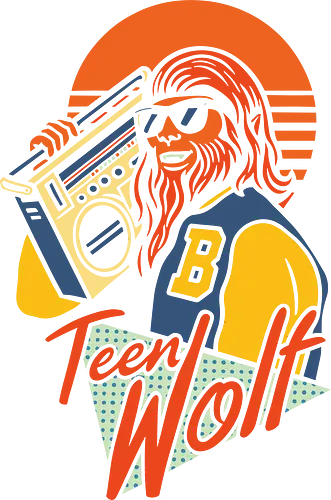 Totally Tubular Teen Wolf - boombox, werewolf, totally tubular, Teen Wolf, 80s movie, retro pop culture, vaporwave, Michael J. Fox, 80s nostalgia, throwback, cool graphic, t-shirt design, art print, retro fashion, basketball