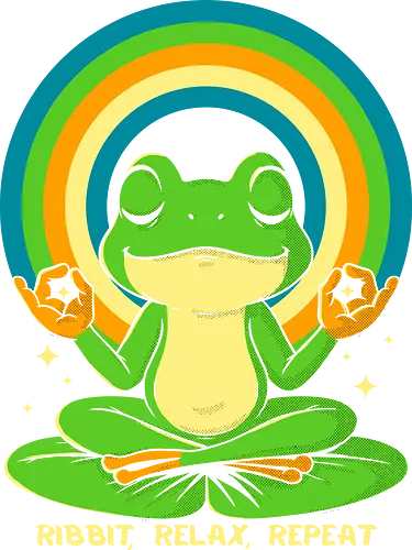 Frog of Inner Peace - frog art, meditation t-shirt, zen frog, yoga humor, funny animal shirt, psychedelic frog, mindfulness, chill vibes, retro design, ribbit shirt, peaceful frog, frog lovers, 70s rainbow art, humor tee, gift for yogis  Instagram Post: