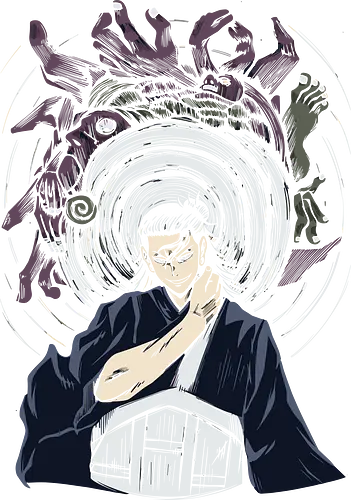 Geto Suguru: Supremacy of Curses - Suguru Geto, Geto JJK, Jujutsu, JJK, Cursed Spirit Manipulation, anime, manga, villain, fan art, t-shirt design, art print, cool anime art, geek art, stylish, Gojo, curse spirits, dark anime, intense graphic.