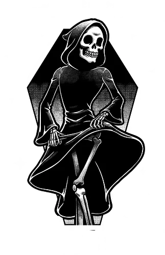 Spooky Reaper Skull - Halloween, Eerie, Fright, Creepy, Funny, Spooky, Spooky Season, Spooky Cute. Skull, Skeleton, Death, Grim Reaper, Soul Reaper, Reaper, Pumpkin, Pumpkin Carving, Dance, Dancing, Sexy, Sexuality