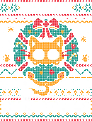 Meowy Christmas Cat - cat, animal puns, winter, purrfect, happy, christmas, kitten, ugly sweater, holiday, cute cat, festive, xmas, funny cat, cozy