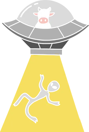Revenge of the Cow - Cow abduction, funny UFO, alien abduction, cow pilot, sci-fi humor, conspiracy theory, animal revenge, funny graphic, t-shirt design, art print, minimalist, quirky humor, space cow, geek art.
