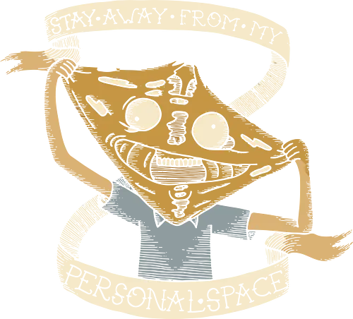 Stay Away From My Personal Space - mask, retro creepy, t-shirt design, art print, social anxiety, weird art, unique statement., Personal space, introvert, funny graphic, quirky humor, unsettling art, weirdcore, stay away, boundaries