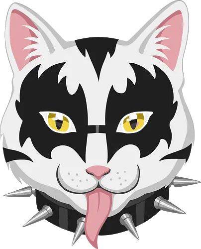 Purr Simmons (The Catman) - KISS cat, Gene Simmons, Demon makeup, rock and roll, purr simmons, parody, funny cat, fan art, t-shirt design, art print, spiked collar, heavy metal, band parody, rock fan gift, unconventional, pop culture