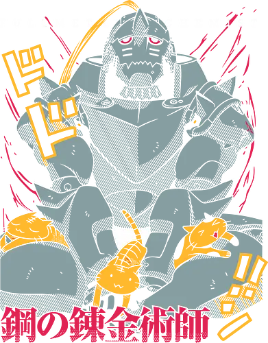 Alphonse and the Cats - geek art, iconic armor, Alphonse Elric, Fullmetal Alchemist, FMA, anime, manga, cats, armor, Hagane no Renkinjutsushi, fan art, t-shirt design, art print, funny anime, cute cats, Shonen.
