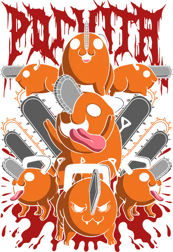  Brutal Pochita Pile - cool anime art, geek art, unconventional., Pochita, Chainsaw, Chainsaw Devil, anime, manga, heavy metal, death metal, brutal, cute but deadly, fan art, t-shirt design, art print, edgy, Denji