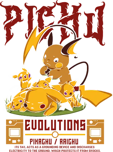  The Electric Evolution - Pocket, electric evolution, heavy metal, death metal, fan art, t-shirt design, art print, unconventional, Pichu, Mouse, Raichu, cool graphic, edgy, gamer gift, geek art, electric type, Kanto.