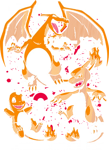 Starter Evolution: Dragon's Fury - t-shirt design, art print, cool anime, geek art, iconic starter, retro gaming, dragon, Starter, Dragon, Charmeleon, Pocket, evolution, Kanto, fire type, fan art, Japanese graphic.