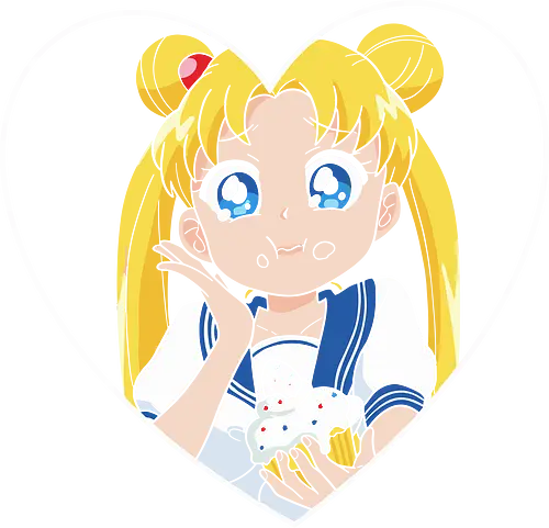 Sailor Cupcake Love - Sailor, Usagi Tsukino, magical girl, cute anime, kawaii, cupcake, sweet, fan art, t-shirt design, art print, retro anime, 90s nostalgia, heart graphic, Chibi Moon, pop culture