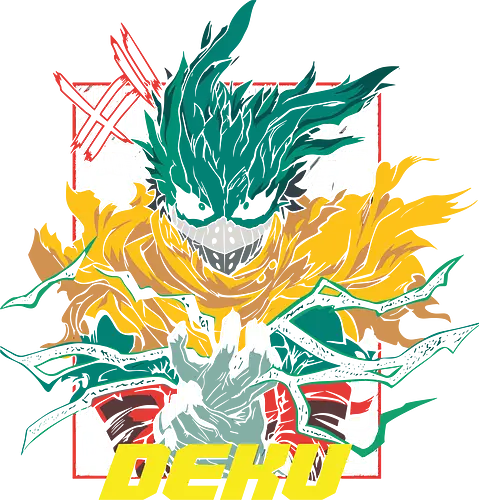 Deku's Full Cowl Rage - Deku, Izuku Midoriya, Academia, MHA, Hiroaka, One For All, Full Cowl, anime, manga, hero, fan art, t-shirt design, art print, cool anime art, geek art, stylish, Plus Ultra.