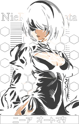  2B: Glitch and Glory - 2B, NieR Automata, Automata, YoRHa, video game, gaming, fan art, t-shirt design, art print, cyberpunk, futuristic, cool anime girl, aesthetic, iconic character, geek art, android.