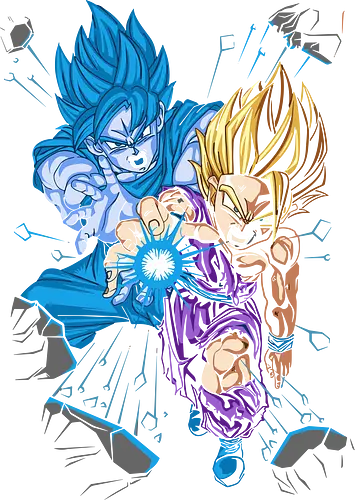 Father-Son Kamehameha - Father-Son Kamehameha, Goku, Gohan, Super Saiyan Blue, SSJ, Dragon Ball Z, DBZ, anime, manga, fan art, t-shirt design, art print, cool anime art, geek art, iconic scene, powerful duo, Kakarot.