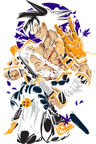  Saiyan Ronin - Goku Samurai, Saiyan Ronin, Dragon Ball Z, DBZ, anime, manga, Japanese art, warrior, Shenron, Dragon, fan art, t-shirt design, art print, cool graphic, geek art, stylish, iconic hero.