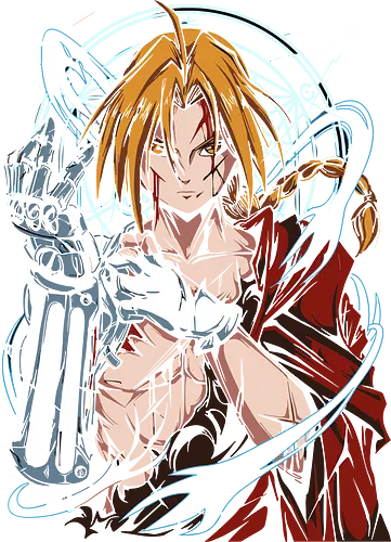  Edward Elric: Alchemist's Transmutation - Edward Elric, Fullmetal Alchemist, FMA, Fullmetal Brotherhood, alchemy, automail, transmute, fan art, t-shirt design, art print, cool anime art, geek art, iconic hero, Shonen, Elric Brothers.