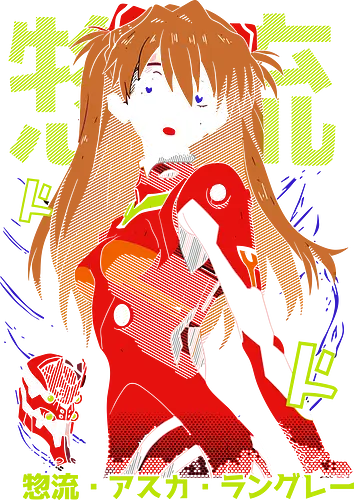 Asuka Langley: Neon Red Pilot - Asuka Langley, Evangelion, NGE, Eva Unit 02, anime, manga, plugsuit, fan art, t-shirt design, art print, mecha, cyberpunk, cool anime girl, geek art, futuristic, aesthetic.