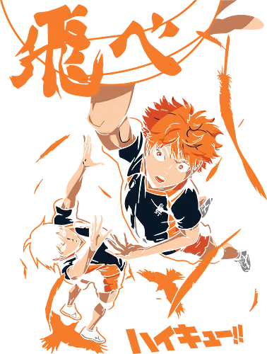  Fly High: Karasuno's Duo - Karasuno, Shoyo Hinata, Kageyama Tobio, Karasuno, volleyball, sports anime, fly high, Tobe, anime, manga, fan art, t-shirt design, art print, cool anime art, geek art, iconic duo, spike.