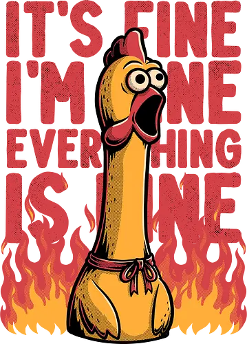Chicken Fine Burn - Chicken, Everything Is Fine, I'm Fine, This Is Fine, It's Fine, Fire, Fun, Funny, Joke, Dad Joke, Toy, Meme, Internet