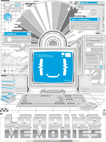 Loading memories V2 - retro, 90s, nostalgia, geek, vintage computer, tech humor, funny design, loading memories, old school, digital art, retro vibes, vintage tech, glitch, aesthetic, nerd