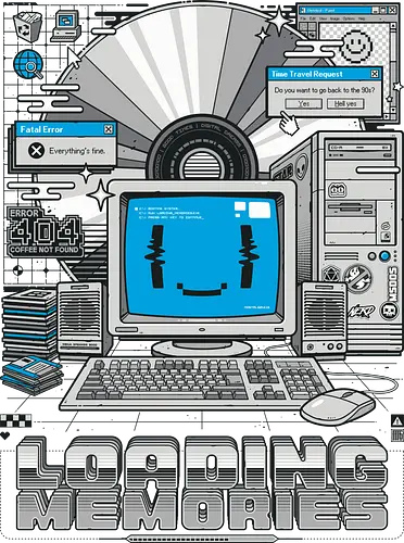 Loading memories V1 - retro, 90s, nostalgia, geek, vintage computer, tech humor, funny design, loading memories, old school, digital art, retro vibes, vintage tech, glitch, aesthetic, nerd
