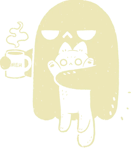 Cute Ghost Holding Cat - morning, monday, ghost, black cat, holding cat, grumpy, coffee, funny, sarcastic, mug, meh, spooky cute, creepy cute, hate, xmorfina