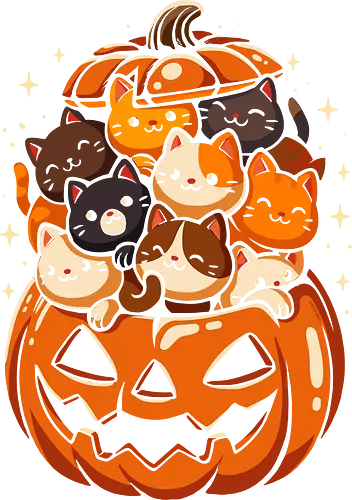 Pumpkin Cute Cats - cat, cats, pumpkin, halloween, happy halloween, lm2kone, cool, geek, kitty, aesthetic, illustration, spooky, animal, cute