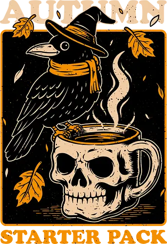 Crow Autumn Coffee - Tea, Witch, Halloween, Eerie, Fright, Creepy, Halloween Design, Halloween Art, Halloween Aesthetic, Halloween Vibes, Crow, Cute, Funny, Autumn, Autumn Leaves, Autumn Vibes, Spooky, Spooky Season, Spooky Cute. Skull, Skeleton, Mug, Coffee