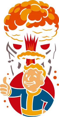 Vault's Atomic Approval - retro, bethesda, fallout, Vault, video game, gaming, post-apocalyptic, atomic, nuclear, wasteland, retro-futurism, fan art, pop culture, geek, geeky, graphic tee, thumbs up, explosion