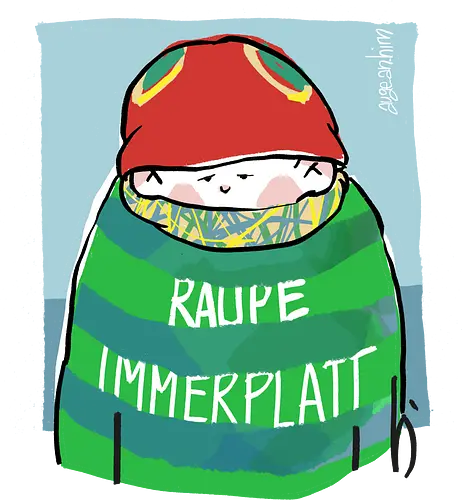 Raupe Immerplatt - müde, platt, Handgezeichnet, Humor, Selbstironie, Streifenpulli, Spruchshirt, deutsch, Ringelpullisprüche, Ringeldinger, streifenweise, Spruch, Weisheit, Motivation, Ringelpulli, SprücheShirt, Cartoon Illustration, Statement