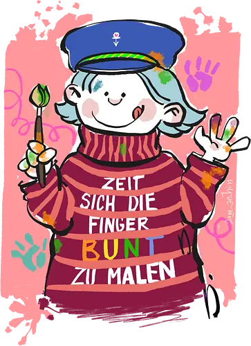 Zeit sich die Finger bunt zu malen - Selbstironie, Streifenpulli, Spruchshirt, deutsch, Ringelpullisprüche, Ringeldinger, streifenweise, Spruch, Weisheit, Motivation, Ringelpulli, SprücheShirt, Cartoon Illustration, malen, kreativ, bunt, farbe, Statement, Handgezeichnet, Humor