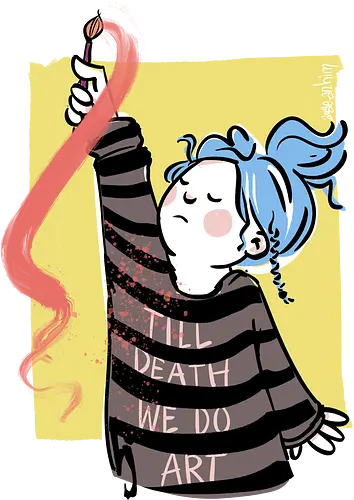 till death we do art - Ringelpullisprüche, Ringeldinger, streifenweise, Spruch, Weisheit, Motivation, Ringelpulli, SprücheShirt, Cartoon Illustration, Kunst, art, Statement, Handgezeichnet, Humor, Selbstironie, Streifenpulli, Spruchshirt, deutsch