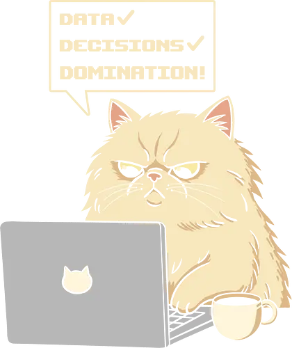 Data Decisions Domination for cat lovers  - cat, coffee, computer, developer, funny, funny quote, geek, humor, kitten, kitty, laptop, nerd, office, programmer, sarcasm