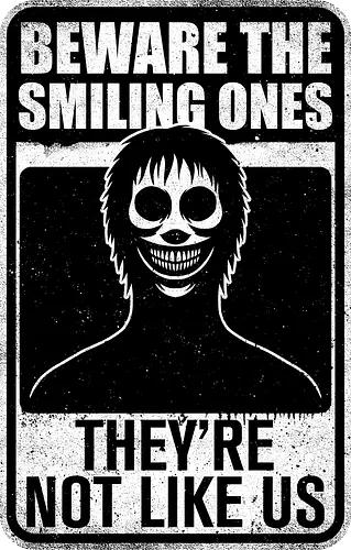 Horror Signs Smiling Creatures - scary, cool, awesome, horror, horror stories, creepy, horror movies, books, spooky season, Halloween, creepypastas, shadow creature, shadow figure, smile, demon, spirit, shadow person, dead, ghost, friend, friends, sign