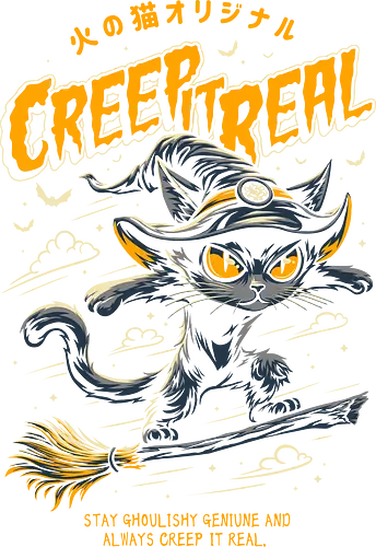 Creep it Real - Witch Cat - creep it real, witch cat, nekomancer, halloween, cat humor, trick or treat, spoopy, creepy, pumpkin, spooky, skate, surf, skateboard, ride the wave, ride the wind, horror, cute cat, cat joke, funny cat, internet meme, hilarious, funny meme, cat meme, humor, kitten, kitty, meow, pumpkin spice, don't boo