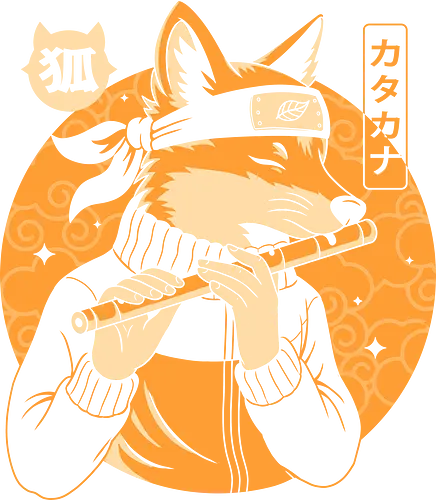 Flute Ninja - flute ninja, fox, flute, ninja style, animal art, musical illustration, whimsical, indie merch, cute badass, anime vibes, stealth, melody