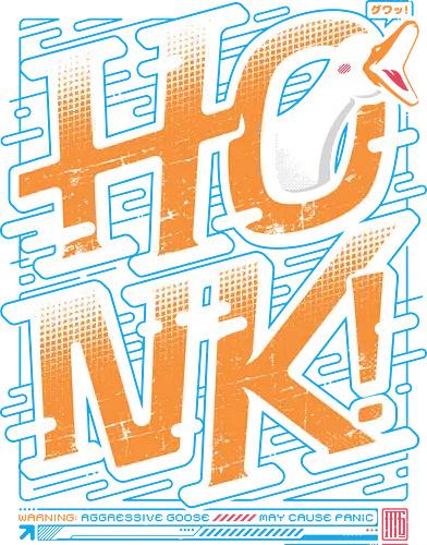 HONK! - goose honk, funny goose, aggressive goose, goose meme, honk design, japanese tech style, vibrant colors, meme t-shirt, funny animal shirt, goose lover, goose warning, honk goose, quirky streetwear, bold typography design, japanese inspired humor, cyber goose, techwear aesthetic, comedy shirt, internet meme shirt, funny gift