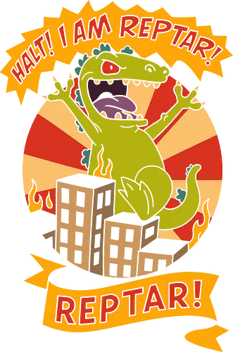 King Reptar - Reptar, Rugrats, Nickelodeon, 90s cartoon, 90s nostalgia, classic cartoon, Reptar bar, Angelica Pickles, vintage art, retro, fan art, t-shirt design, art print, pop culture, geek art, throwback