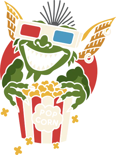 Popcorn Gremlin - Gremlins, Gizmo, classic movie, 80s movie, horror-comedy, fan art, t-shirt design, art print, pop culture, geek art, movie night, monster, popcorn, retro, throwback, cinema, horror fan
