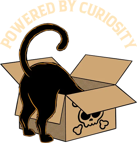 Powered By Curiosity  - cat, animal, box, curiosity, curious cat, cute, feline, funny, humor, kitten, kitty, meow, mischief, pet lover, whimsical
