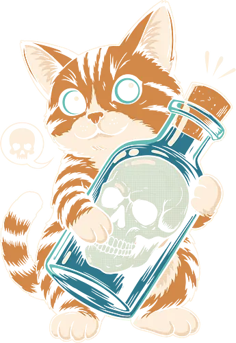 Potion Cat - potion cat, spooky kitten, halloween vibes, gothic cute, creepy cute art, dark humor design, skull bottle, witchy cat, kawaii goth, halloween cat, spooky season style, quirky illustration, magic potion art, cute but deadly, gothic merch
