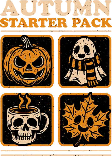 Autumn Starter Pack - Halloween, Eerie, Fright, Creepy, Halloween Design, Halloween Art, Halloween Aesthetic, Halloween Vibes, Cute, Funny, Autumn, Autumn Leaves, Autumn Vibes, Spooky, Spooky Season, Spooky Cute. Skull, Skeleton, Mug, Coffee, Tea, fall, pumpkin, Pumpkin Carving, Ghost