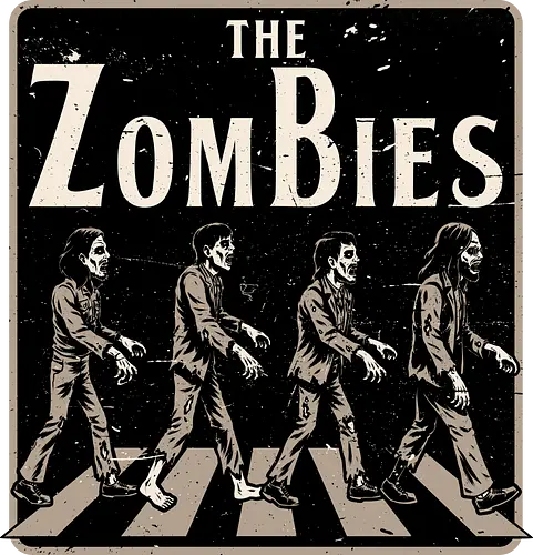 Zombie Album Cover - Music, Music Group, Musical, Musician, Music Band, Horror, Spooky, Spooky Season, Spooky Art, Creepy, Rock, Rock And Roll, Rock N Roll, Zombie, Zombies, Retro Vintage, Vintage, Retro, Album Cover, Album, Cover, Parody, Abbey Road, Road