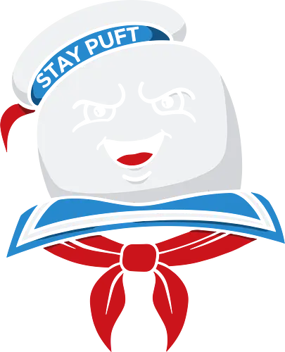 Marshmallow Man Grin - Stay Puft, Marshmallow Man, Ghost, 80s movie, classic movie, fan art, t-shirt design, art print, pop culture, geek art, horror-comedy, retro, spooky, nostalgic, marshmallow, cinema