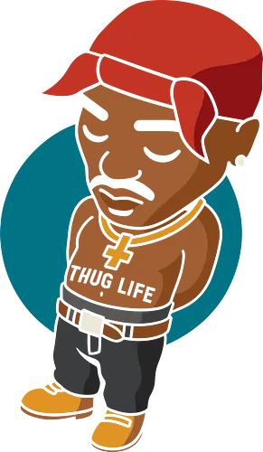 Chibi 2Pac - t-shirt design, art print, pop culture, 90s music, old school hip-hop, Shakur, iconic, geek art, 2Pac, Tupac Shakur, hip-hop, rap, chibi, Thug Life, music legend, fan art