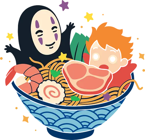 Spirited Ramen Bowl - Spirited Away, Miyazaki, foodie, pop culture, kawaii, famous anime, ramen, anime, manga, art print, t-shirt design, fan art, Japanese food, geek art, whimsical, cute