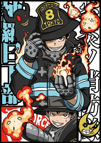  Adolla's Flame - Fire Force, Shinra Kusakabe, anime, manga, Adolla, firefighter, Fire Force Company 8, fan art, t-shirt design, art print, Japanese anime, fire, geek art, devil's footprint, Enen no Shouboutai, Atsushi Ōkubo, cool anime art