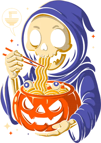 Ramen or Tricks - halloween ramen, spooky noodles, creepy foodie art, ramen reaper, funny halloween art, eyeball soup design, creepy cute ramen, horror foodie, cartoon skull art, noodle halloween, spooky season humor, ramen lover gift, creepy cute illustration, halloween foodie, skull ramen art, funny dark humor art, noodle skull design, horror ramen lover