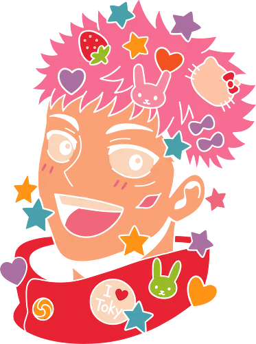  Cute Yuji Itadori - Yuji Itadori, Jujutsu, JJK, anime, manga, kawaii, cute, Harajuku, Cat, fan art, t-shirt design, art print, pink, stars, bunny, pop culture, geek art, Chibi, anime fan gift, funny anime