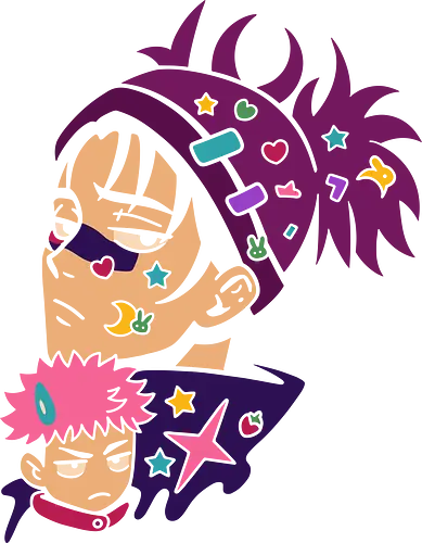 Kawaii Satoru and Sukuna - Satoru Gojo, Sukuna, Jujutsu, JJK, anime, manga, kawaii, cute, Harajuku, pop culture, art print, purple, stickers, chibi, funny anime, geek art, fan art, t-shirt design