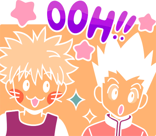 Gon and Killua's Happy Ooh! - Gon Freecss, Killua Zoldyck, Hunter x Hunter, HxH, anime, manga, cute, kawaii, chibi, fan art, t-shirt design, art print, friendship, geek art, nostalgic, shonen, anime boys