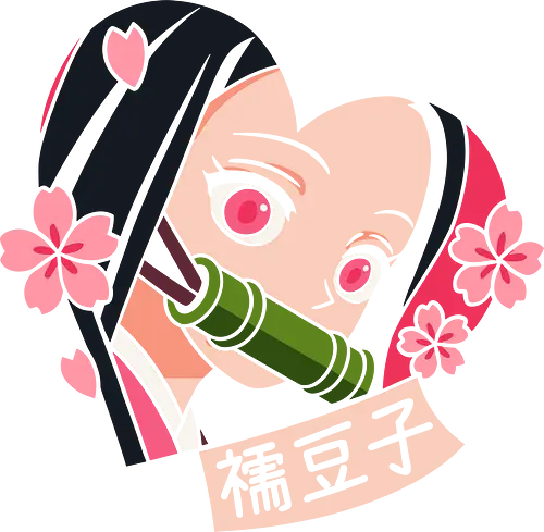 Heart of Nezuko - Nezuko, Nezuko Kamado, Slayer, Kimetsu no Yaiba, anime, manga, fan art, t-shirt design, art print, kawaii, cute, heart, cherry blossom, sakura, pop culture, geek art, Zenitsu, Tanjiro